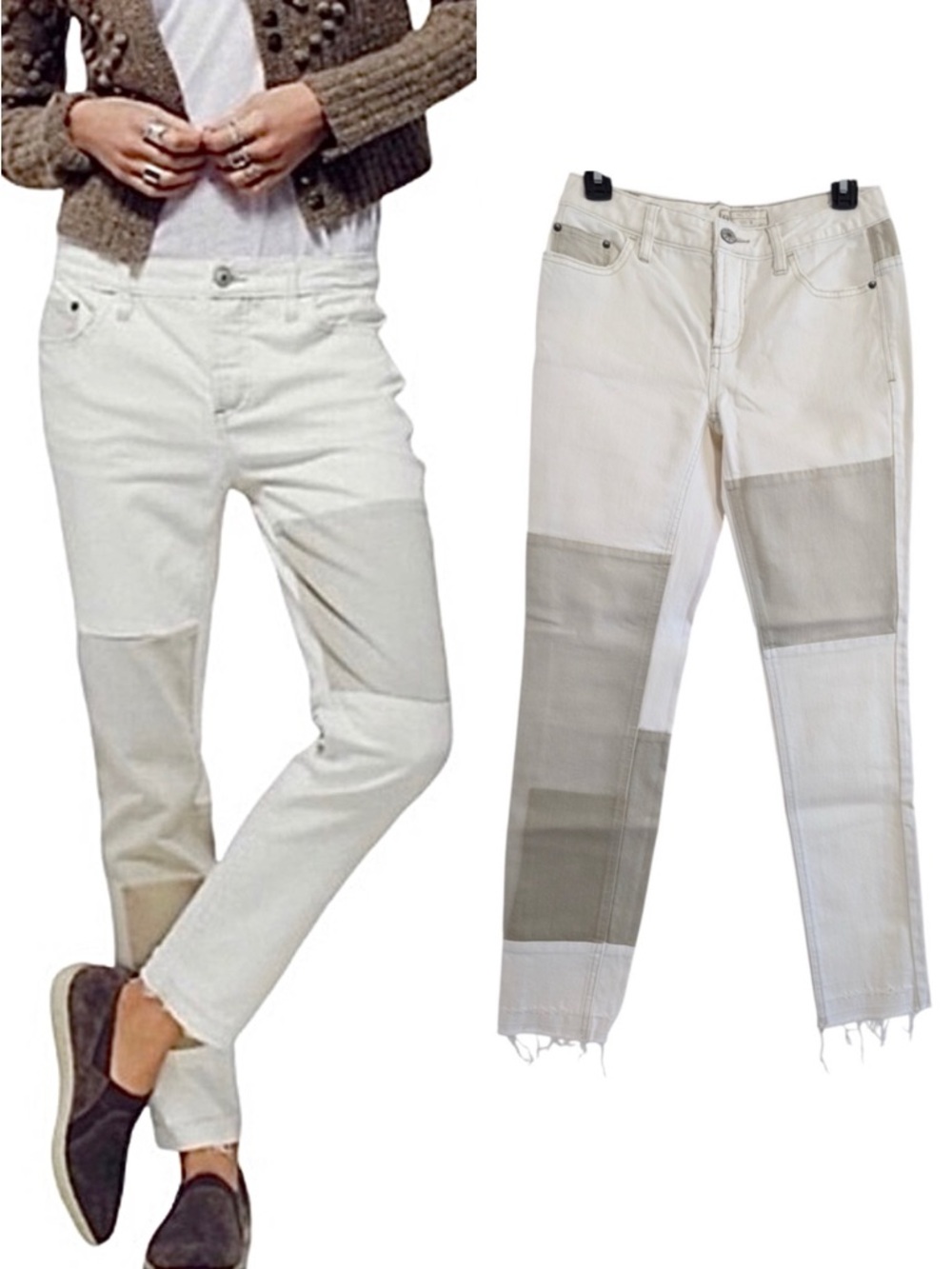 NEW Free People 90s Jax Patched Button Fly Raw Hem Straight Jeans